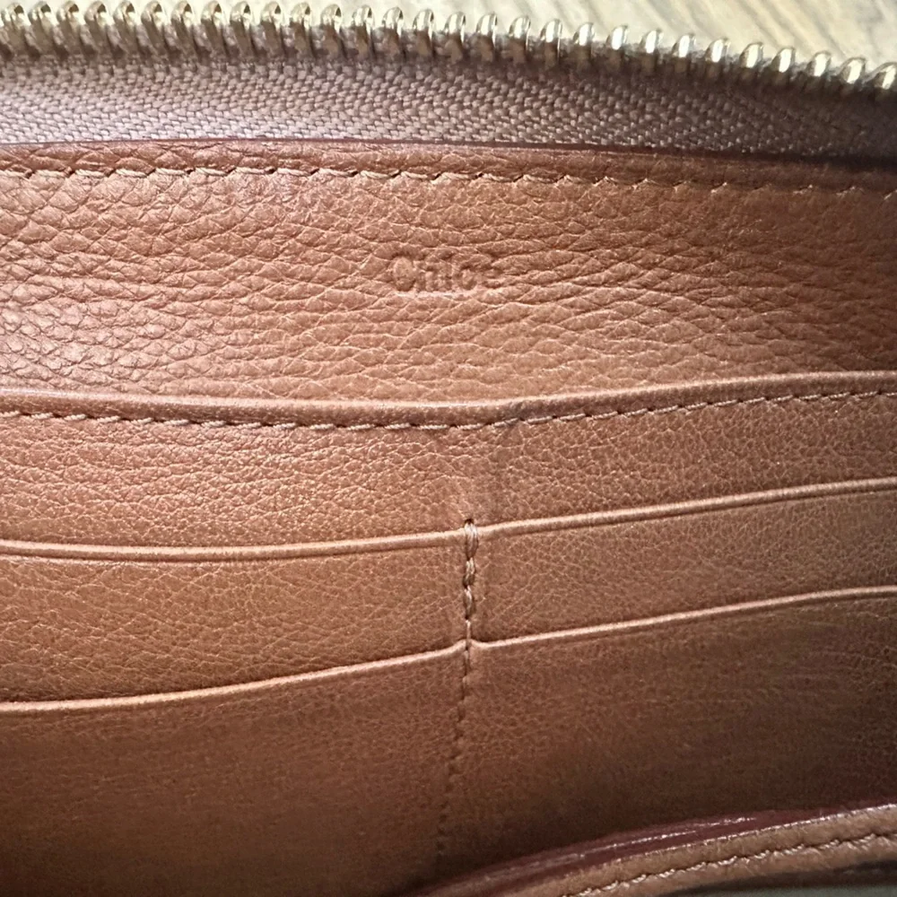 Chloe Brown Leather Wallet with Gold Accents